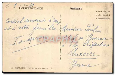 Hôtel de Ville — Auxerre — Lévy et Seurrel, Imp. 107 — Verso