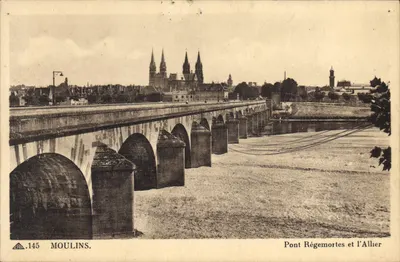 Moulin - Pont Régemortes e o Allier — Bilhete postal antigo n°145, editor C° dos Artes Fotomecânicas Strasbourg