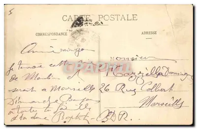 Tarjeta postal antigua Plaza de la Estación de Moulins — Reverso