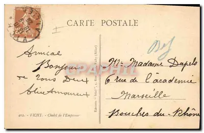 Willa otoczona roślinnością — Vichy — Wydawnictwo «Chalet de l'Empereur» — Rewers