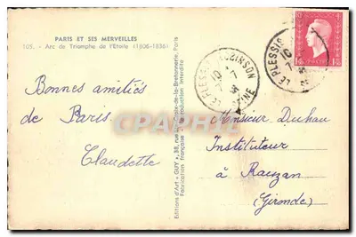 Arc de Triomphe — Paryż — Éditions d'Art GUY, nr 105 — Rewers