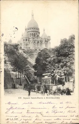 Bilhete postal antigo Praça de São Pedro em Montmartre