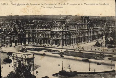Paris - Visão geral do Louvre e do Carrousel - O Arco do Triunfo e o Monumento de Gambetta - O Louvre - Panorama