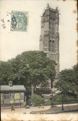 Bilhete postal antigo Paris Tour Saint Jacques