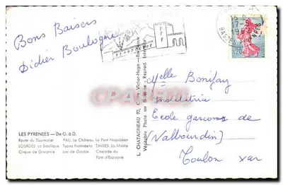 Pyrénées — Kolorowa kompozycja krajobrazów i strojów narodowych — L. Chatagnéau, n°92 — Rewers