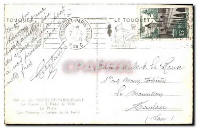 Touquet-Paris-Plage — Vista do farol e do cassino — Editor: REAL PHOTO — Verso