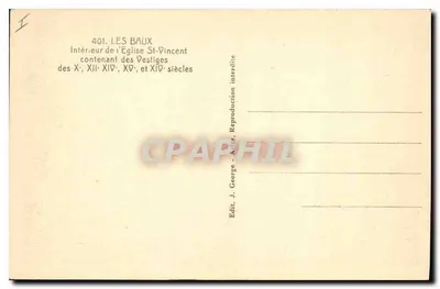 Les Baux — Wewnętrzne wnętrze kościoła św. Wincentego — pozostałości z XII, XIV i XV wieku — J. George, wydawca — Rewers