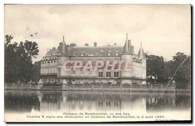 Bilhete postal antigo Castelo de Rambouillet visto das Ilhas
