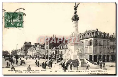 Reims — A Fonte Subé e a Praça Drouet d'Erlon — L.L. Michaud, edição Reims