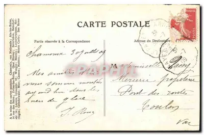 Montanvert e o mar de gelo — Vista das agulhas — Carta postal n°49 — Verso