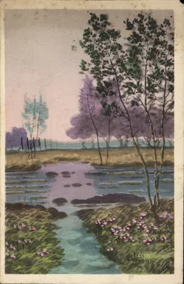 Paisagem com riacho — obra do artista CLINIC — edição não identificada