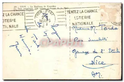 Lyon - A Basílica de Fourvière e a Torre Metálica — Editor C. M. (assinatura visível) — n° de série 193 — Verso