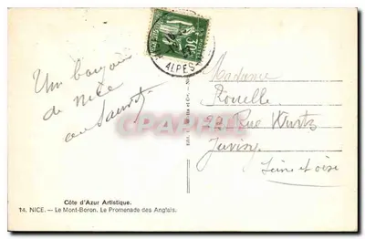 Nice — Mont-Boron. Promenade des Anglais — Wydawca: E.A.L. de Nizza et Cie. — Rewers