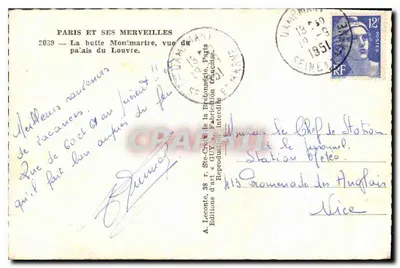 Paryż i jego cuda — Wzgórze Montmartre, widok z pałacu Louvre — Wydawnictwo A. Leconte, nr 2039 — Rewers