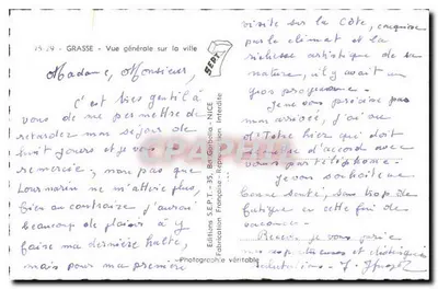 Grasse — Vista geral da cidade — Edições S.E.P.T. - 35, Av. Garibaldi - Nice — Verso