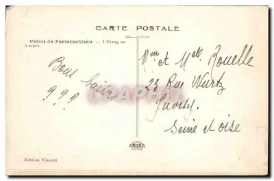 Palais de Fontainebleau — L'Étang au Carpes — Édition Vincent — Verso
