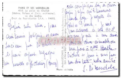 Palais de Chaillot — uitzicht vanuit de tuinen — Uitgave André LECONTE, Parijs — Achterkant