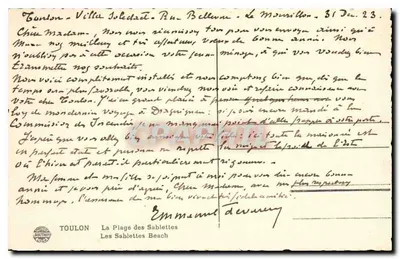 Coton — Villa Soleil — Rue Belleau — Le Mourillon — wydawca Toulon, Les Sablettes Beach — Rewers