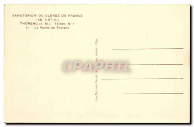 Sanatório do Clergé de France — Thorenç (Alt. 1157 m.) — Les Éditions Frank, 26, Avenue Aubert, Nice — Verso