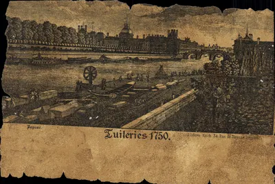 Tuileries 1750 — gravura histórica — Isidoro Kusch, 34 Rue de Turenne (impresso)