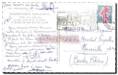 Castelo de Chenonceau — reflexo no Cher — editor Valoire, n°2251 — Verso