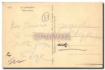 Intérieur d'une maison du Limousin — scène de vie rustique — éditeur Les Éditions d'Art VIVON, n°1415 — Verso