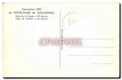 Gouden kroon van Notre-Dame de Sauvagnac — Die van de Maagd met 122 stenen, Die van het Kind met 161 stenen — Editie van het Pellegrinage — Achterkant
