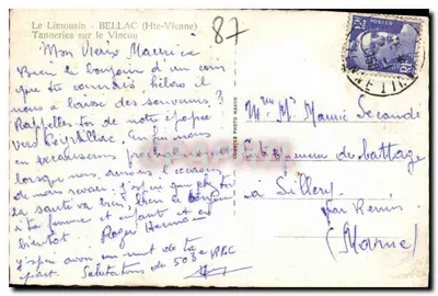 Bellac (Haute-Vienne) — vista panorâmica com igreja e curso d'água — editor Rénin — Verso