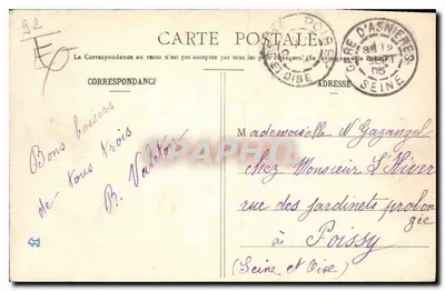 Asnières — O barco-ponte de Levallois-Perret — G. I. — Verso