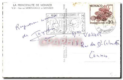 Widok na Monte-Carlo i Monaco — Krajyna Monako — V 61 — Wydawnictwo Océanographique, Nice — Rewers