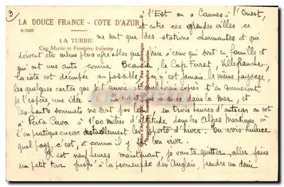 Cap Martin - Fronteira italiana — La Turbie — editor Nior, n° 5/250 — Verso