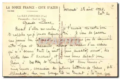 Porquerolles — Brzeg morza — Wyspy Hyères (Var) — Éditions d'Art Française — Rewers