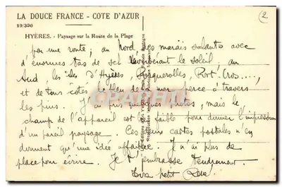 Paisagem na Estrada da Praia — Hyères — Edições Y. Véron — Verso