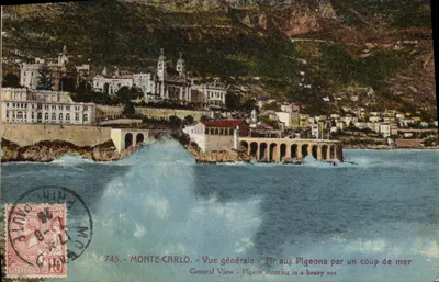 Monte-Carlo - Vista geral - Tiro aos pombos em meio ao mar - Edição Giletti, n° 745