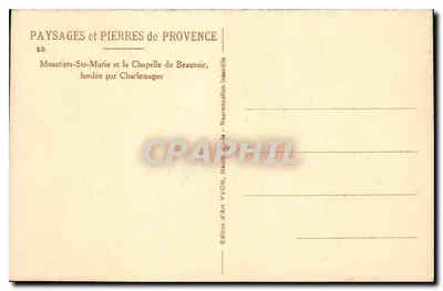 Moustiers-Sainte-Marie e a Capela de Beauvoir — fundada por Carlos Magno — Edição de Arte YVON — Verso