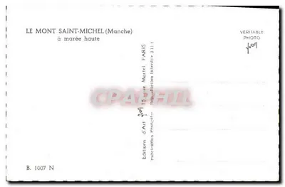 Mont Saint-Michel — à marée haute — Editions d'Art Martel, Paris, n° B.1007 N — Verso