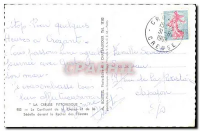 Sédelle vor dem Rocher des Fileuses — Die malerische Creuse — Verlag ChâteauRoux — Rückseite