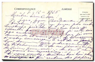 Zachód słońca w Nicei — widok portu — wydawca N. & R. Béjot, nr 160 — Rewers