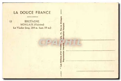 O Viaduto de Morlaix — Bretagne — Editor Yvon, n°13 — Verso
