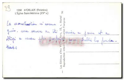 Kościół Świętego Melana — Morlaix (Finistère) — Les Éditions d'Art Martel — Rewers