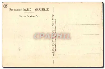 Porto Velho - Marselha — Restaurante BASSO — Éditions d'Art YVON, Paris — Verso