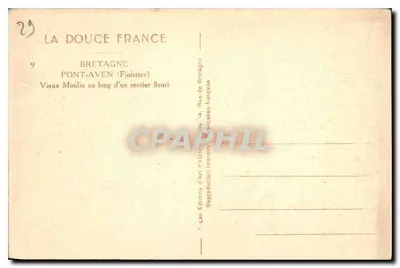 Pont-Aven (Finistère) — Velho Moinho ao longo de um caminho florido — Les Éditions d'Art YVON, Pont-Aven — Verso