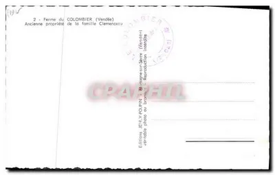 Fazenda do Colombier (Vendée) — Antiga propriedade da família Clemenceau — Edições JELY-Poupin — Verso