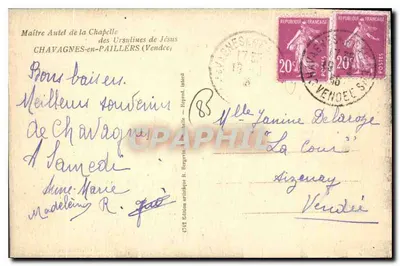 Autel kaplicy Ursulinów Jezusa — Chavagnes-en-Pailliers (Vendée) — Wydawnictwo B. Bergeron, nr 4719 — Rewers