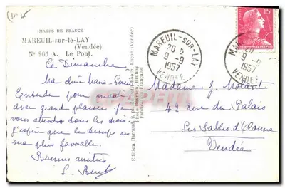 O Ponte em Mareuil-sur-le-Lay — Vendée — Edição Barrault & Roith, n° 203 A — Verso