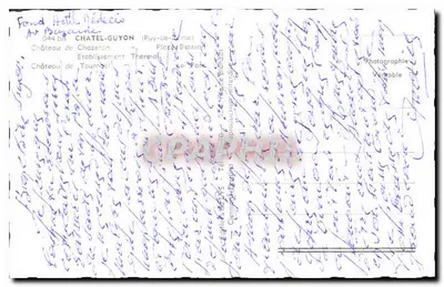 Châtel-Guyon — widok panoramiczny z Chazéron, Place Brosson, Tournoël i Ustanowieniem Termicznym — wydawca nie widoczny — Rewers