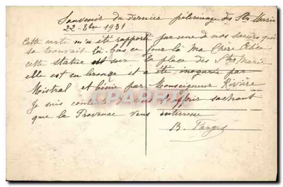 Estatua de Mireille (A. Mercié) — inaugurada em 26 de setembro de 1920 diante da Igreja das Santas-Maries-de-la-Mer — editor Coll. L.A., n° 265 — Verso