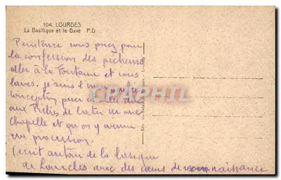 Lourdes — A Basílica e o Gave — Editor P.D. n°104 — Verso