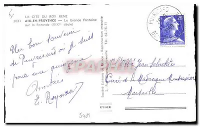 Aix-en-Provence — A Grande Fontaine na Ratonde (século XIX) — Société Éditions de France, n° 2031 — Verso