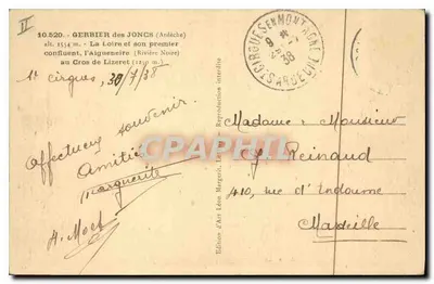 Gerbier dos Joncs — A Loire e seu primeiro confluente, a Aigueneire (Rivière Noire) — Edição de Arte Léon Margerit, n° 10.520 — Verso
